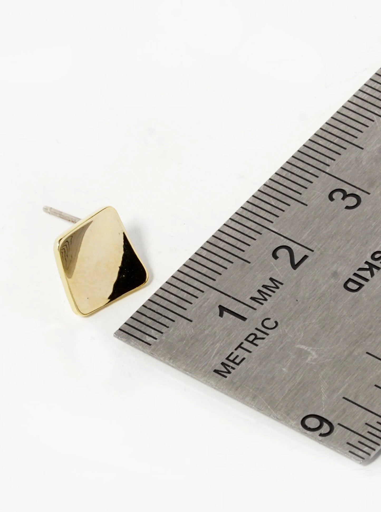 18K Gold Dipped 12mm Curved Brass Rhombus Sterling Silver Post Stud Earrings