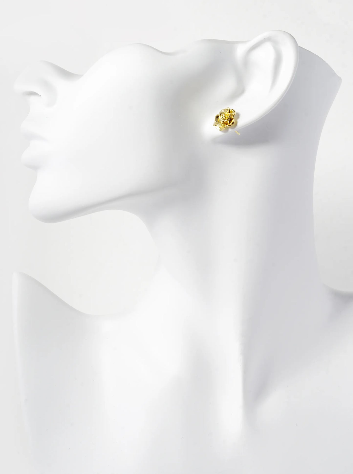 18K Gold Dipped 12mm Floral Brass Rose Sterling Silver Post Stud Earrings