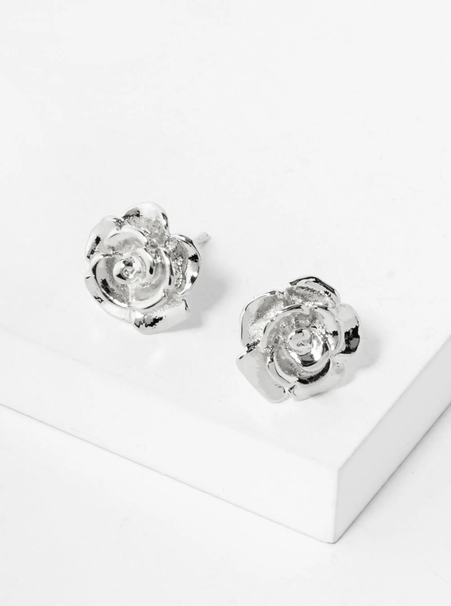 18K Gold Dipped 12mm Floral Brass Rose Sterling Silver Post Stud Earrings