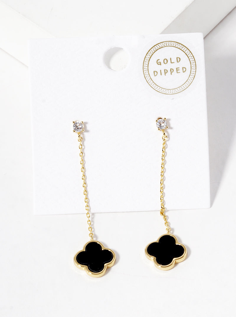 18K Gold Dipped 12mm Quatrefoil Chain Drop Dangle Post Earrings