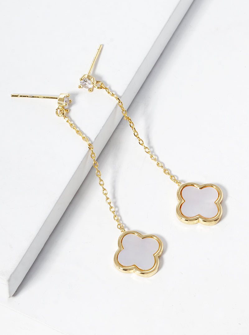 18K Gold Dipped 12mm Quatrefoil Chain Drop Dangle Post Earrings