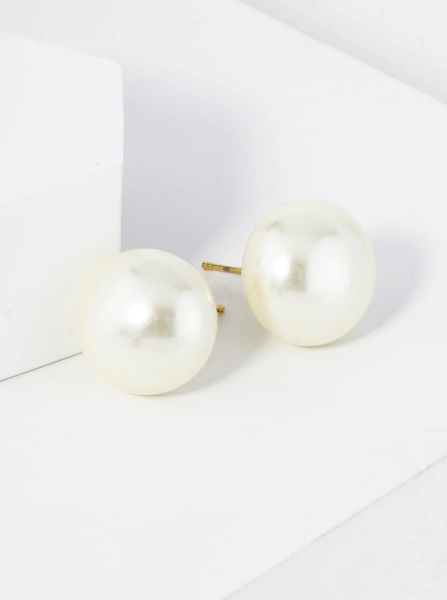 18K Gold Dipped 14mm Pearl Button Stud Earrings