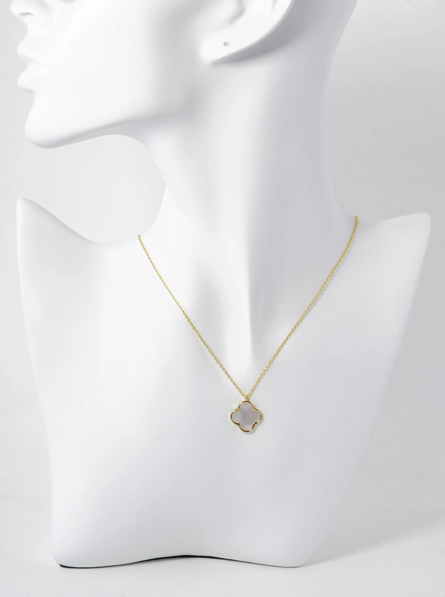 18K Gold Dipped 14mm Semi-Precious Quatrefoil Pendant Necklace
