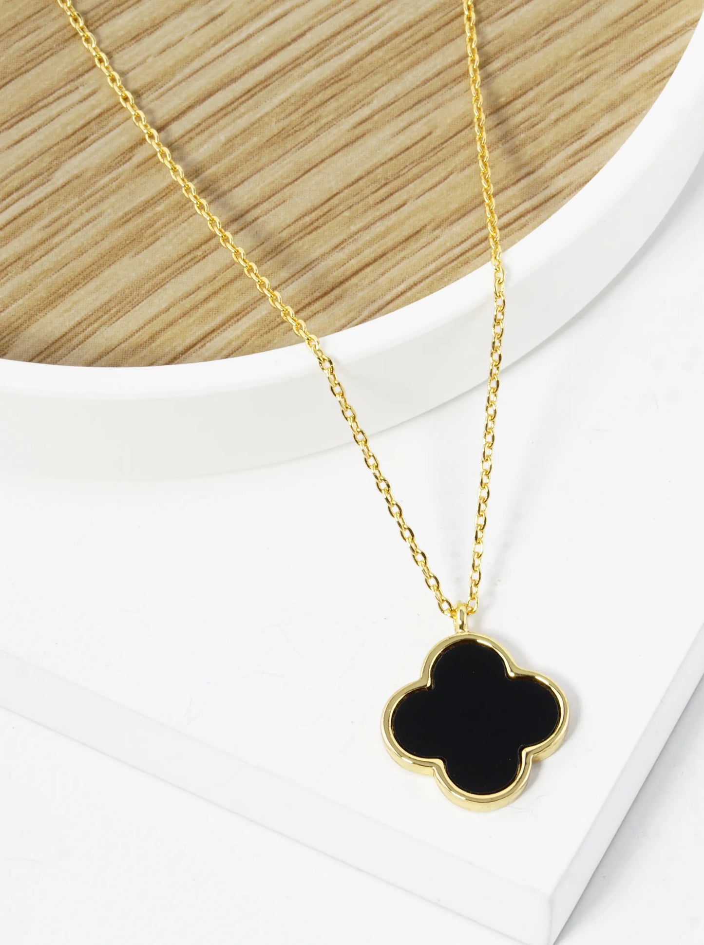 18K Gold Dipped 14mm Semi-Precious Quatrefoil Pendant Necklace