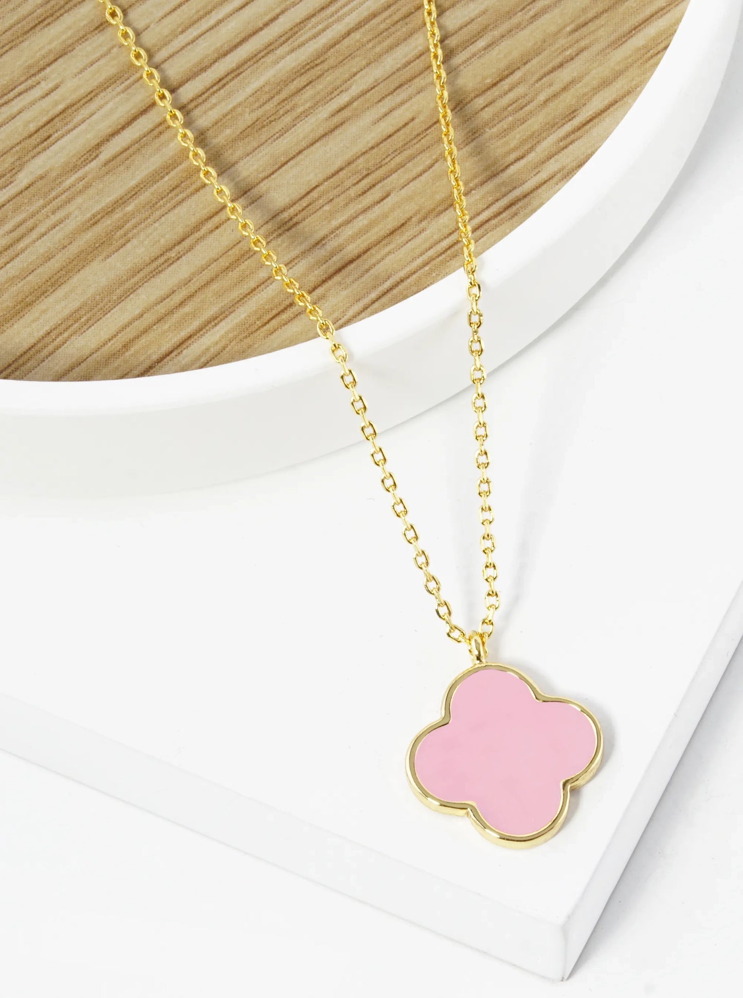 18K Gold Dipped 14mm Semi-Precious Quatrefoil Pendant Necklace
