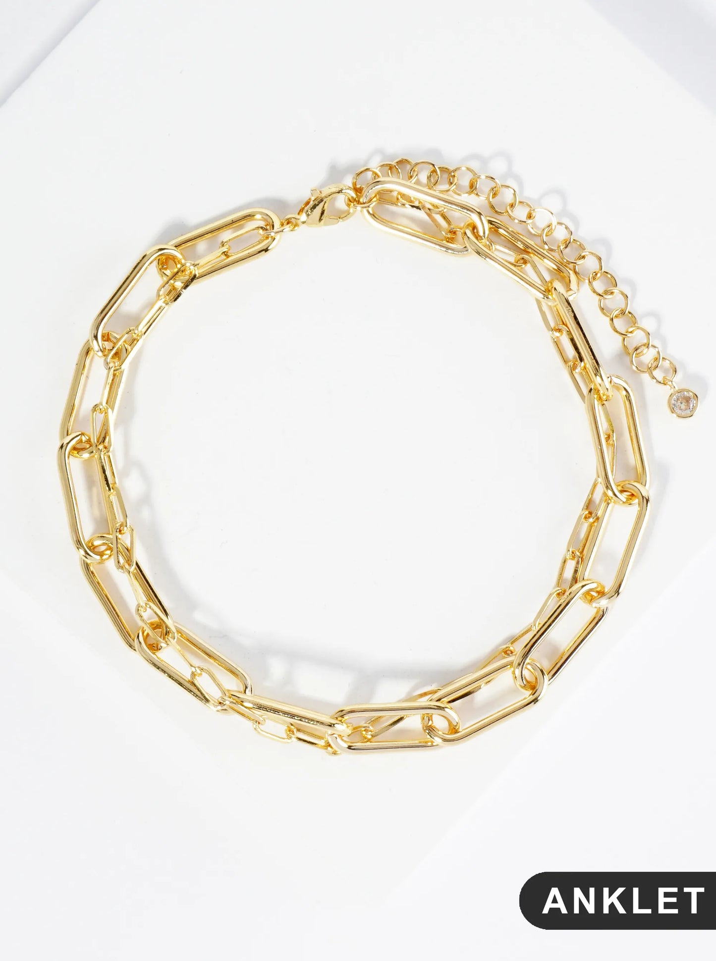 18K Gold Dipped 15mm 6mm Brass Layered Link Chain Anklet