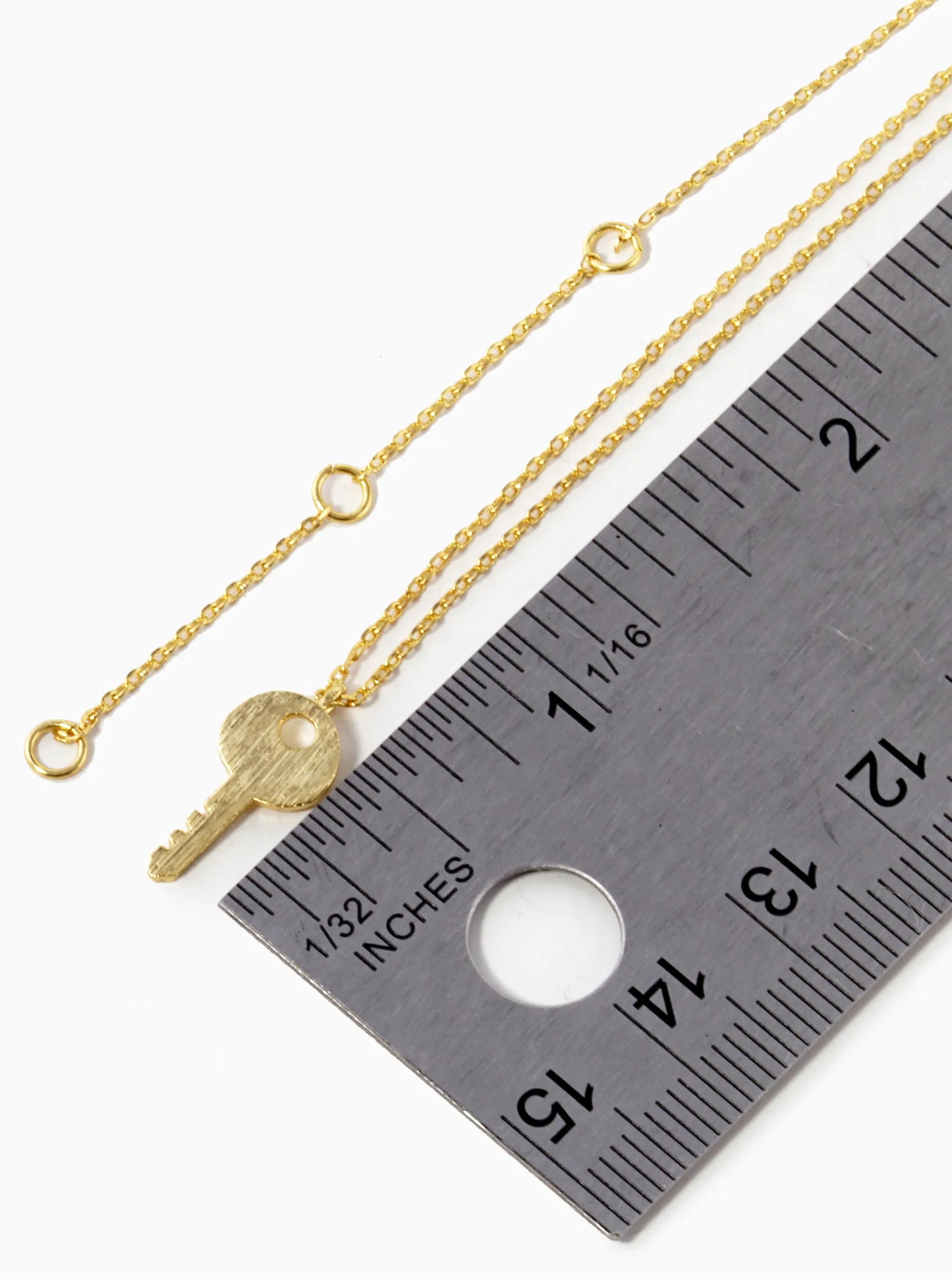 18K Gold Dipped 15mm Brushed Brass Key Pendant Necklace
