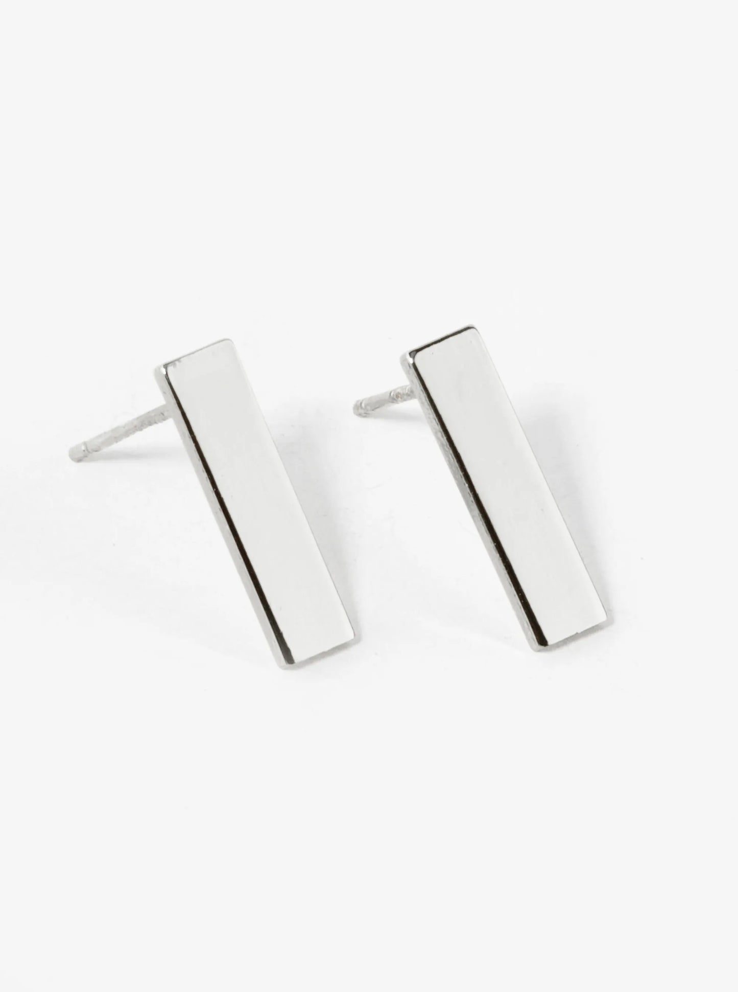 18K Gold Dipped 15mm Flat Rectangle Bar Stud Earrings