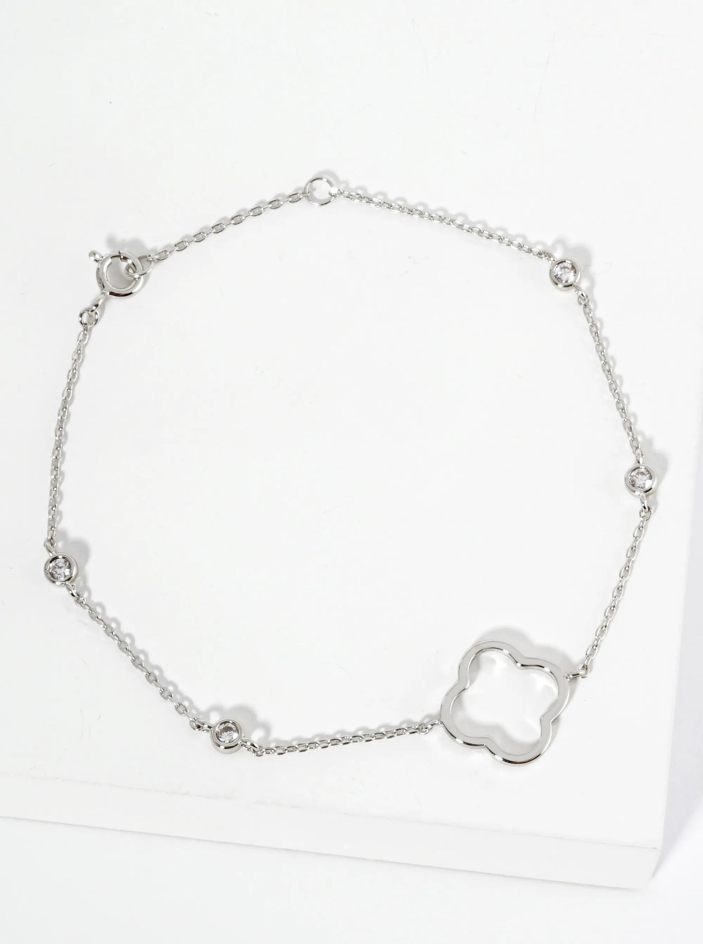 18K Gold Dipped 15mm Quatrefoil Cutout CZ Stone Chain Bracelet