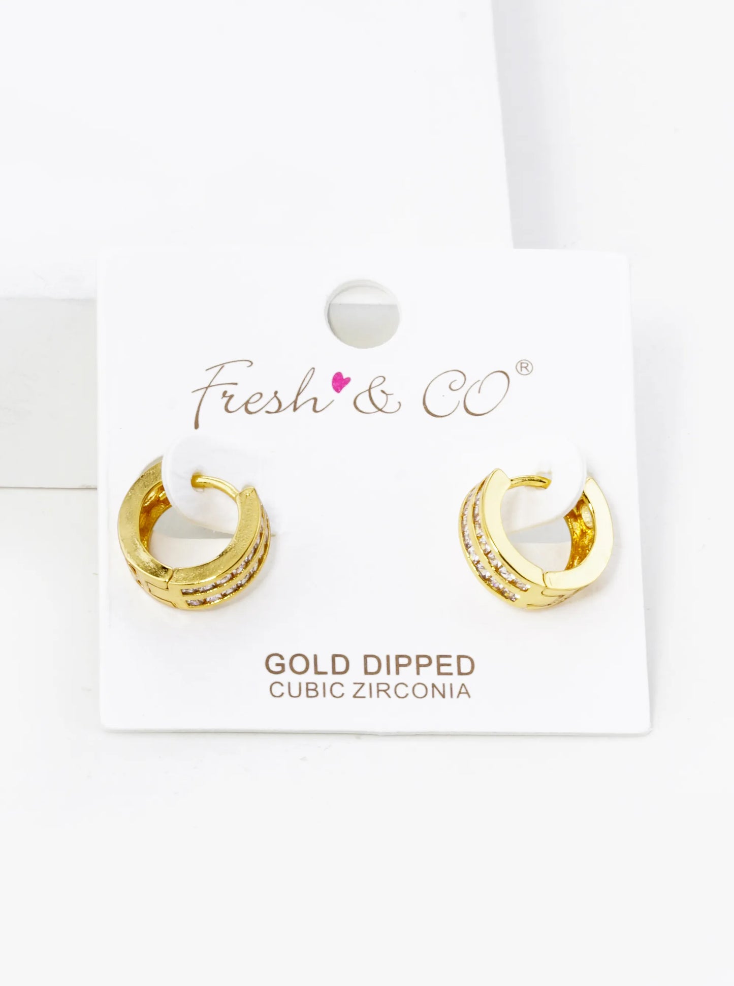 18K Gold Dipped 2 Line Micro Pave Set Cubic Zirconia 12mm Huggie Hoop Earrings