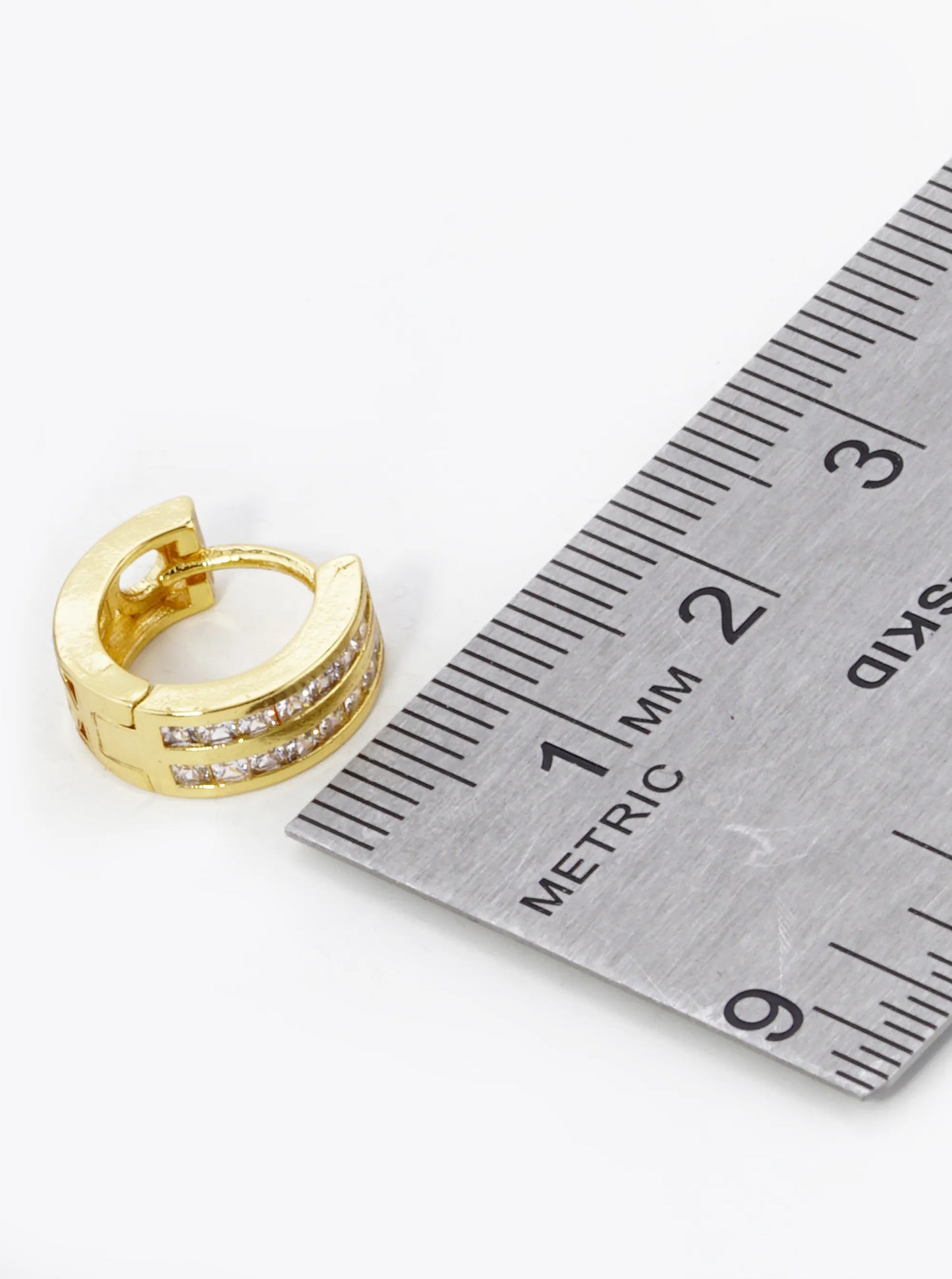 18K Gold Dipped 2 Line Micro Pave Set Cubic Zirconia 12mm Huggie Hoop Earrings