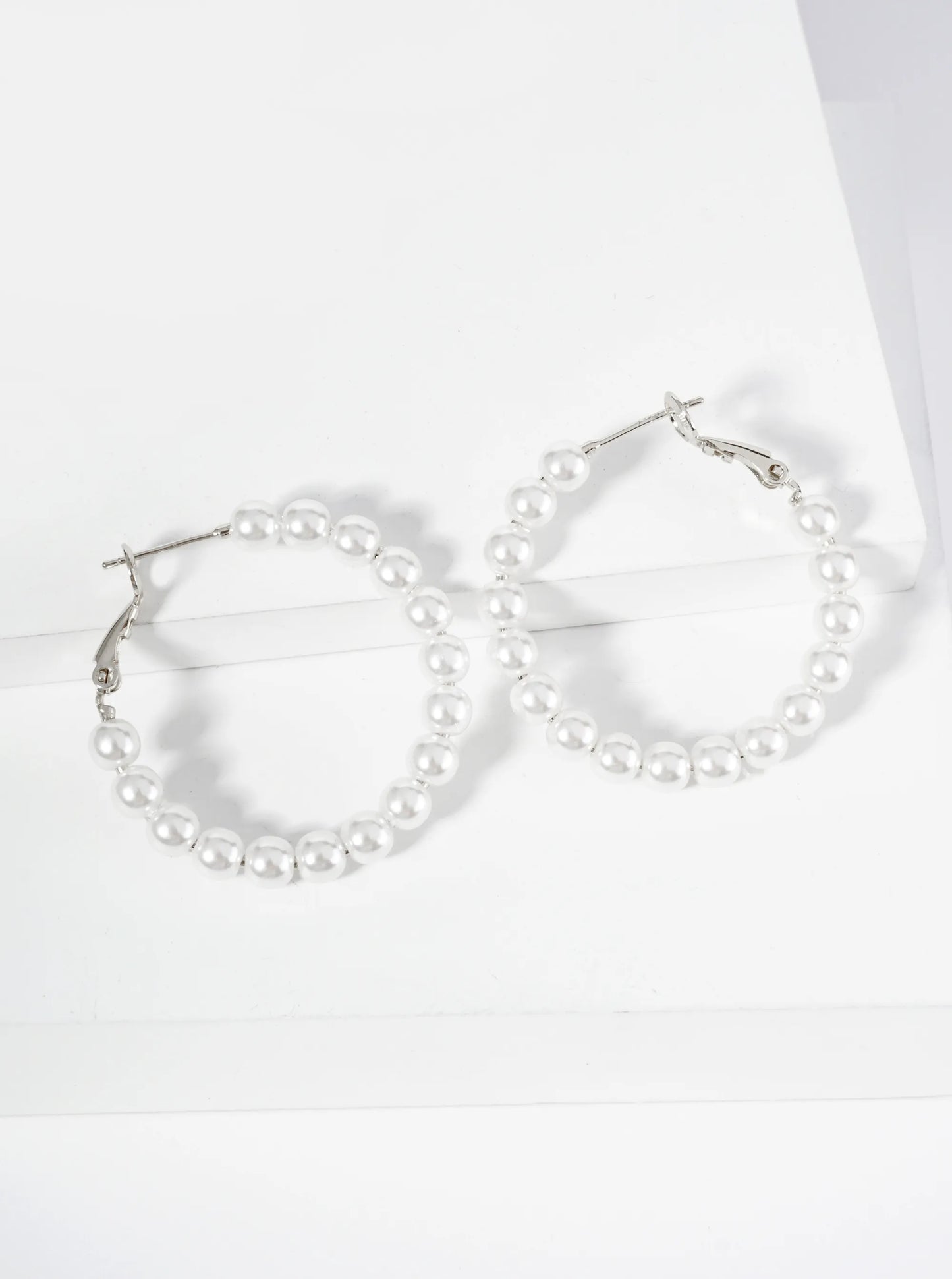 18K Gold Dipped 35mm Pearl Beaded Hoop Earrings With Latch Back Closure