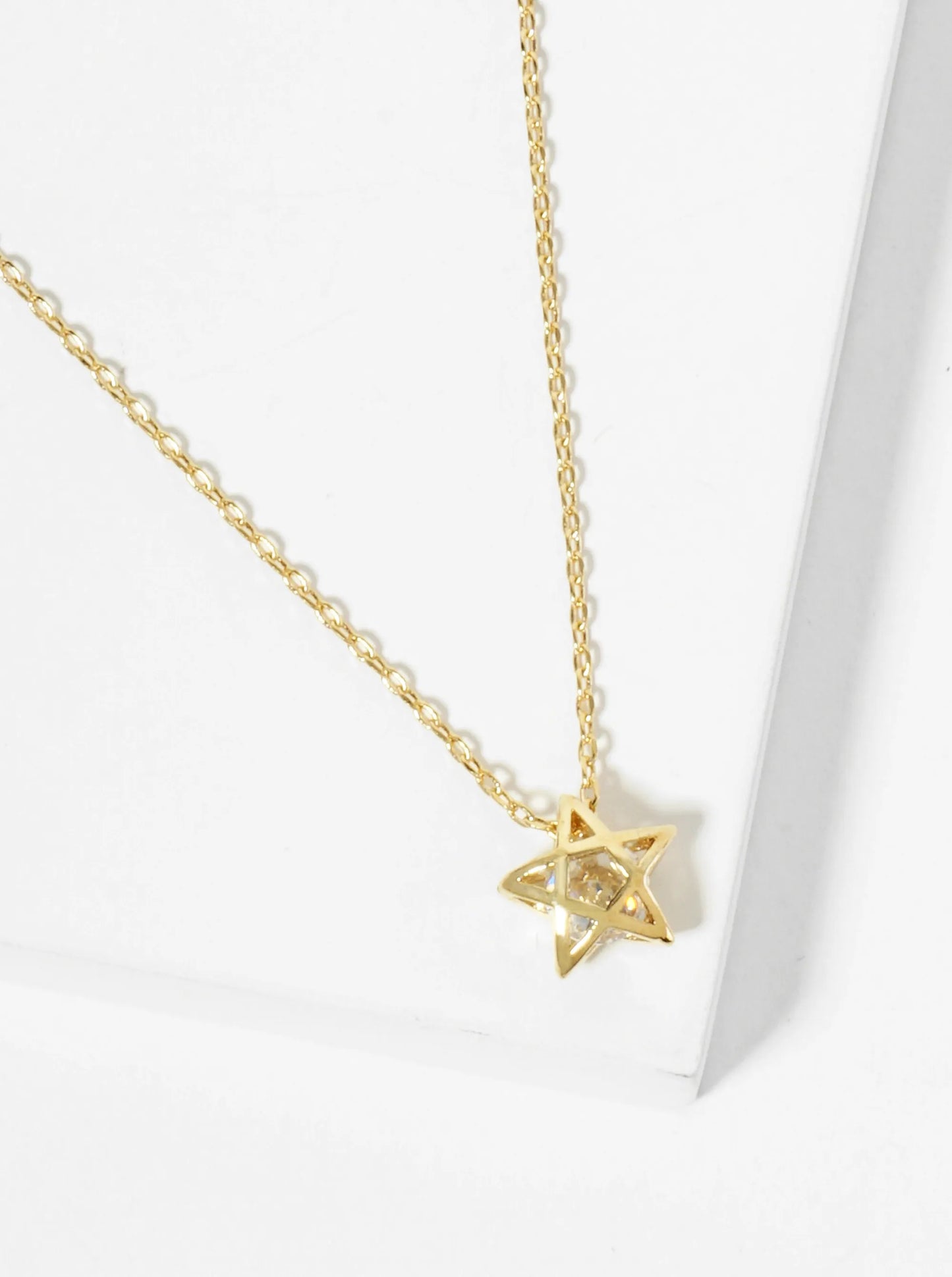18K Gold Dipped 3D Star Pendant With CZ Stone Necklace