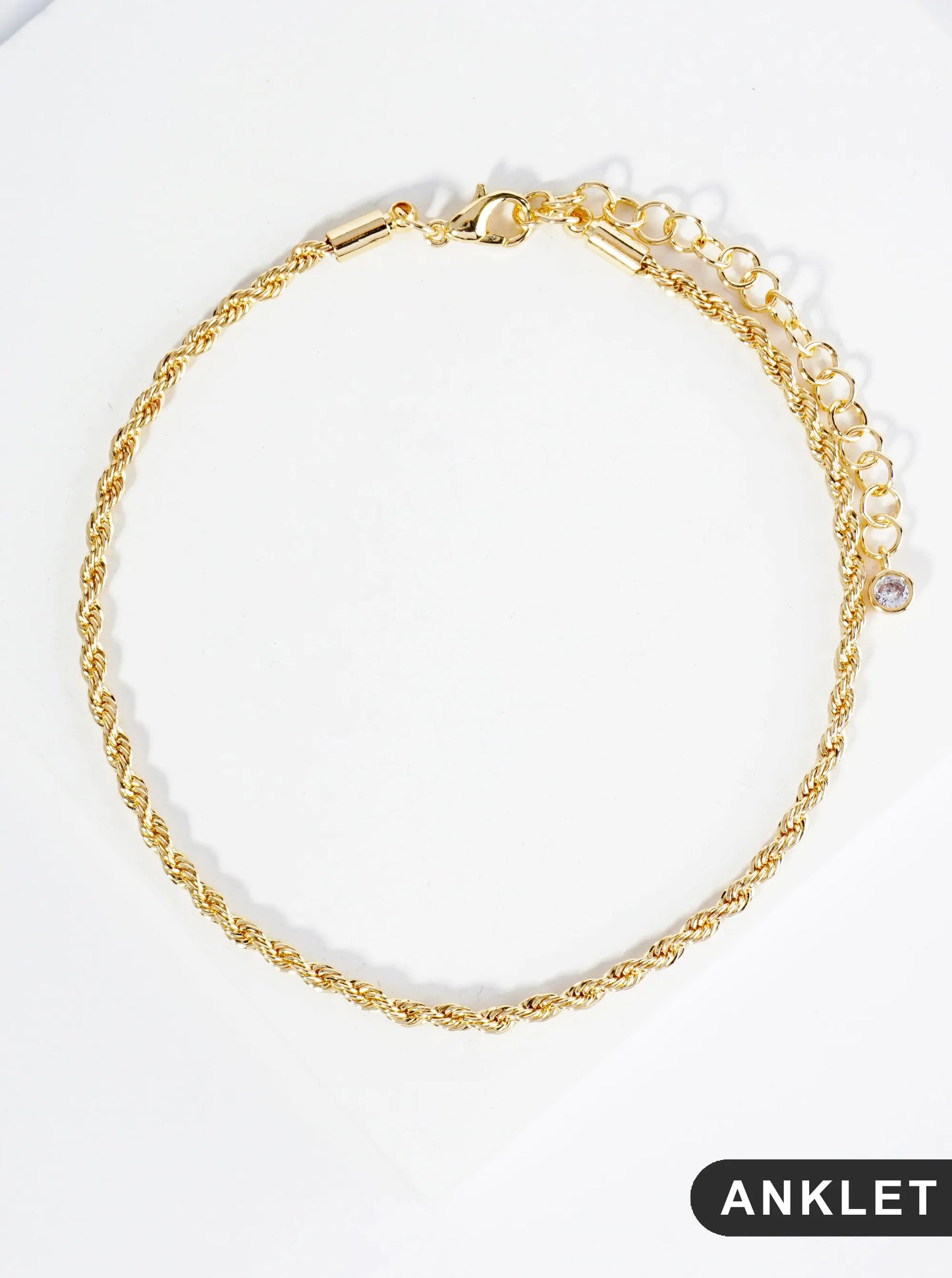 18K Gold Dipped 3mm Textured Brass Rope Chain Anklet