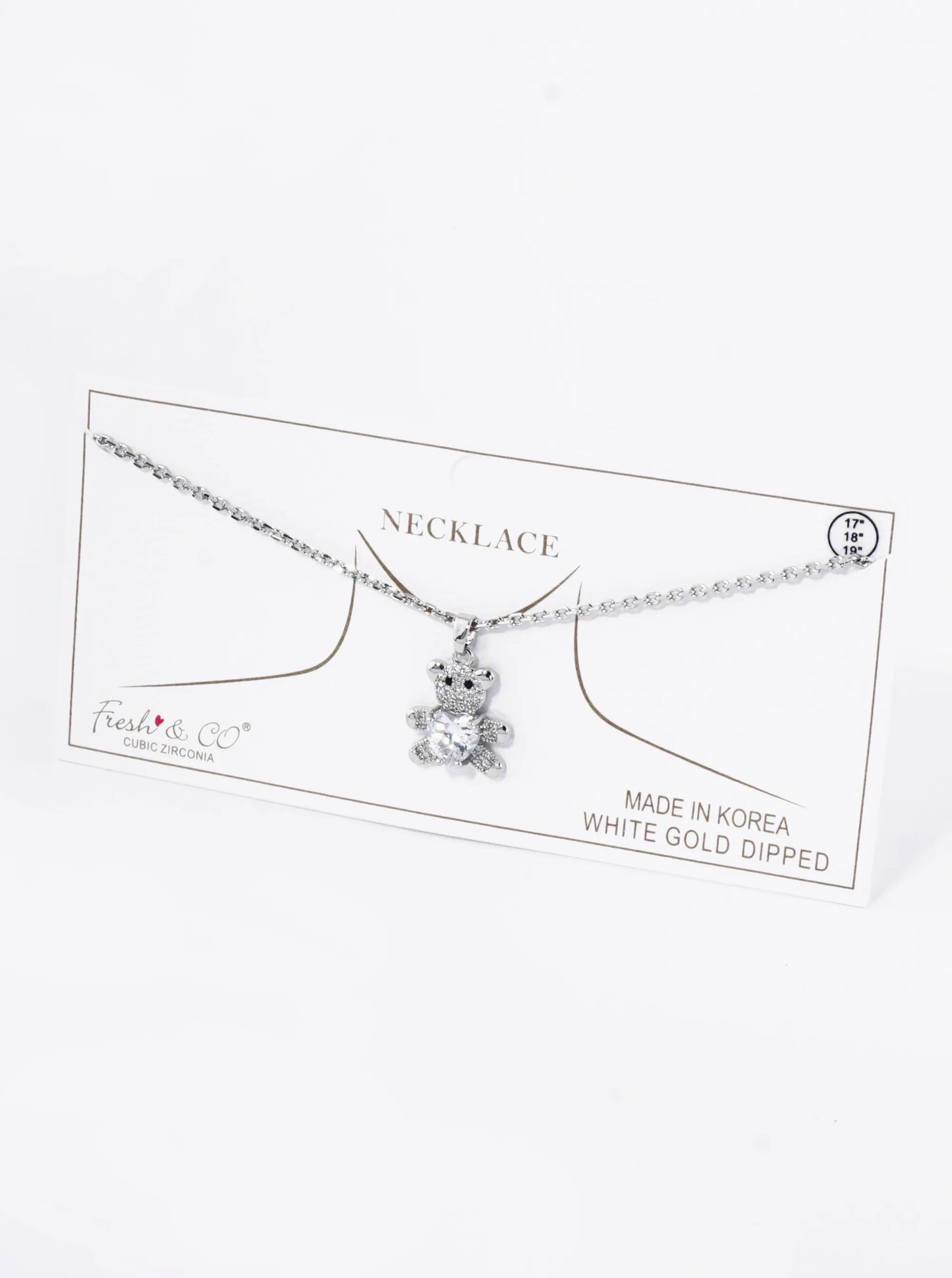 18K Gold Dipped 4-Prong Heart CZ Stone Pave Set Teddy Bear Pendant Necklace