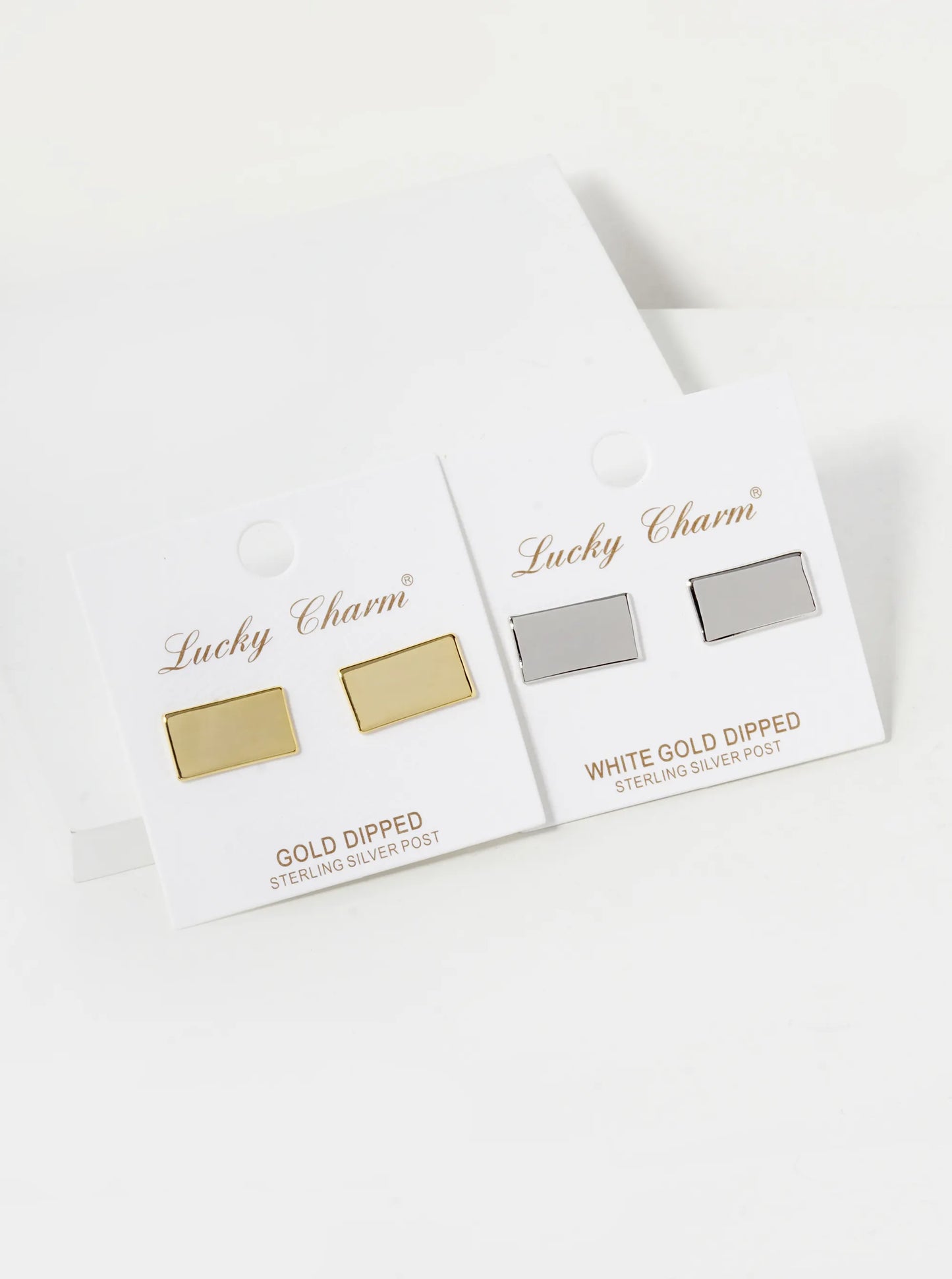 18K Gold Dipped 8mm Brass Rectangle Sterling Silver Post Stud Earrings