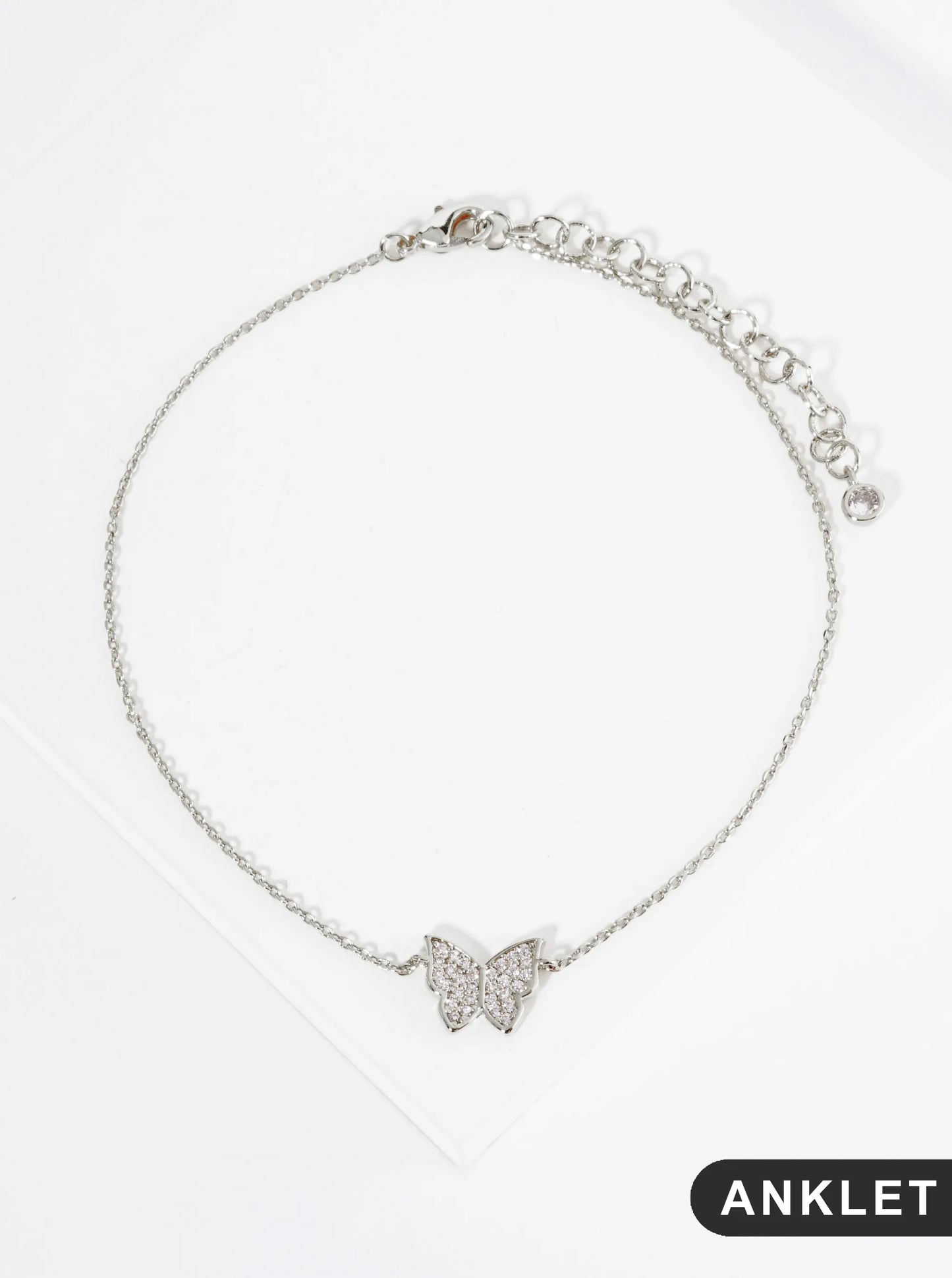 18K Gold Dipped 9mm Cubic Zirconia Pave Butterfly Brass Chain Anklet