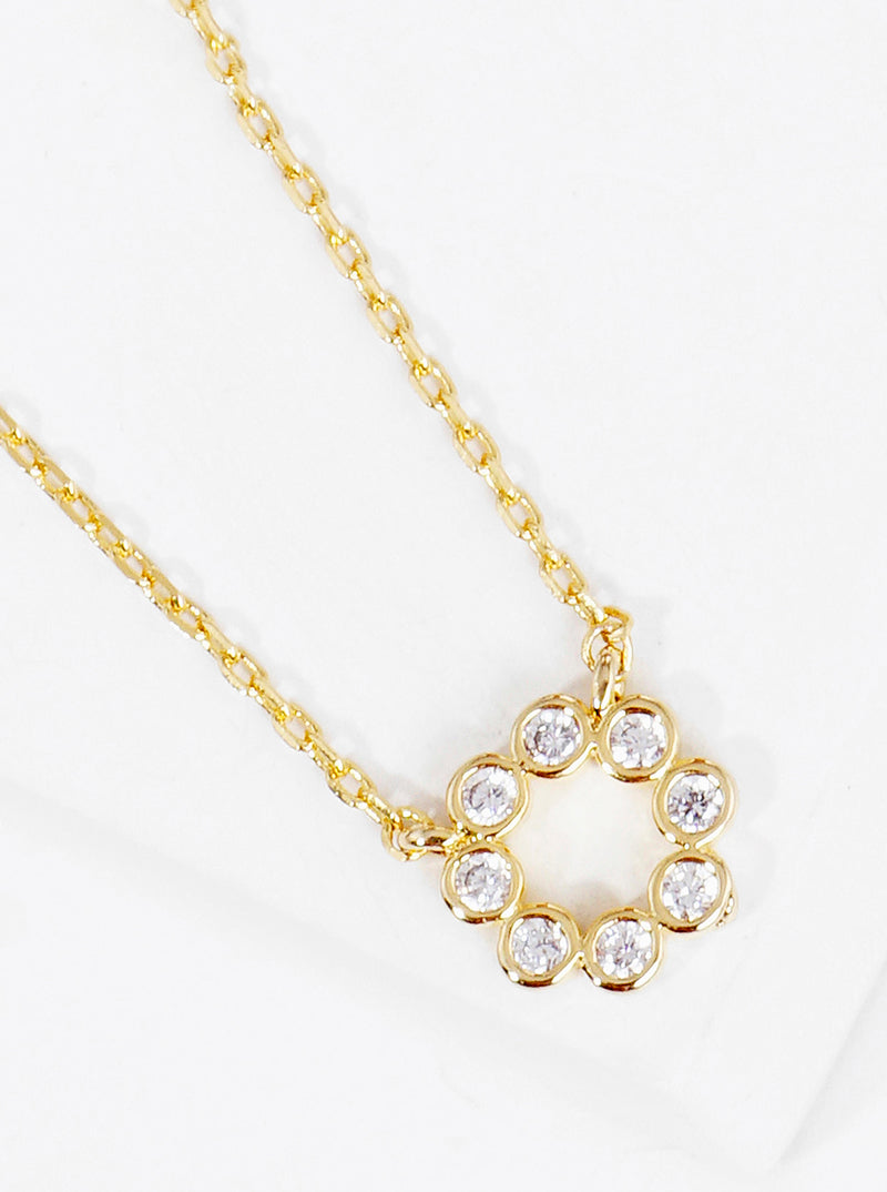 White Gold Dipped Bezel CZ Circle Pendant Delicate Necklace