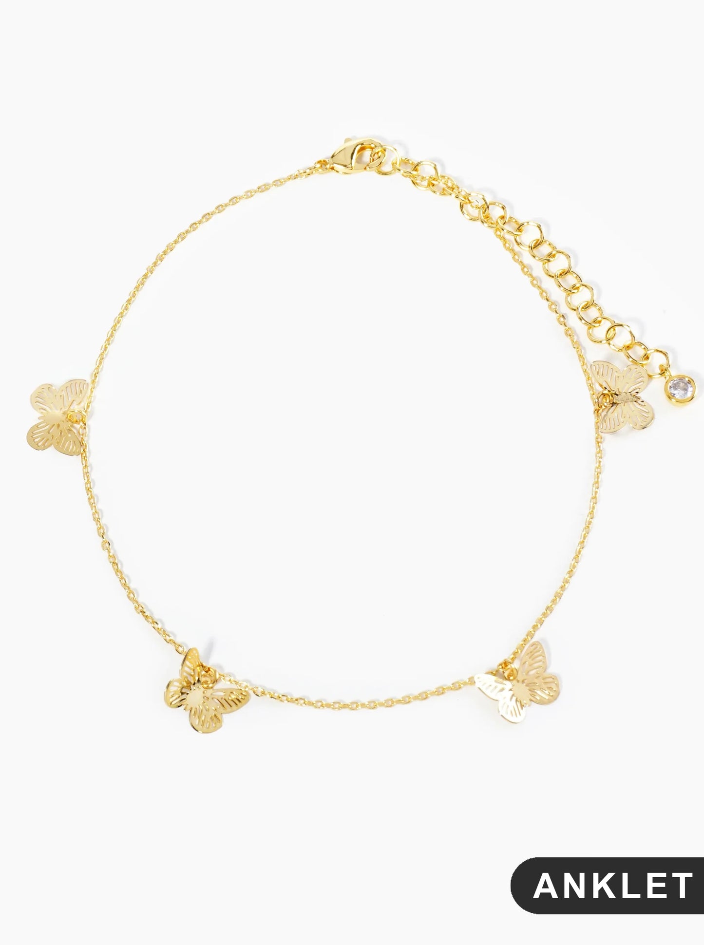 18K Gold Dipped Brass Filigree Small Butterflies Chain Anklet