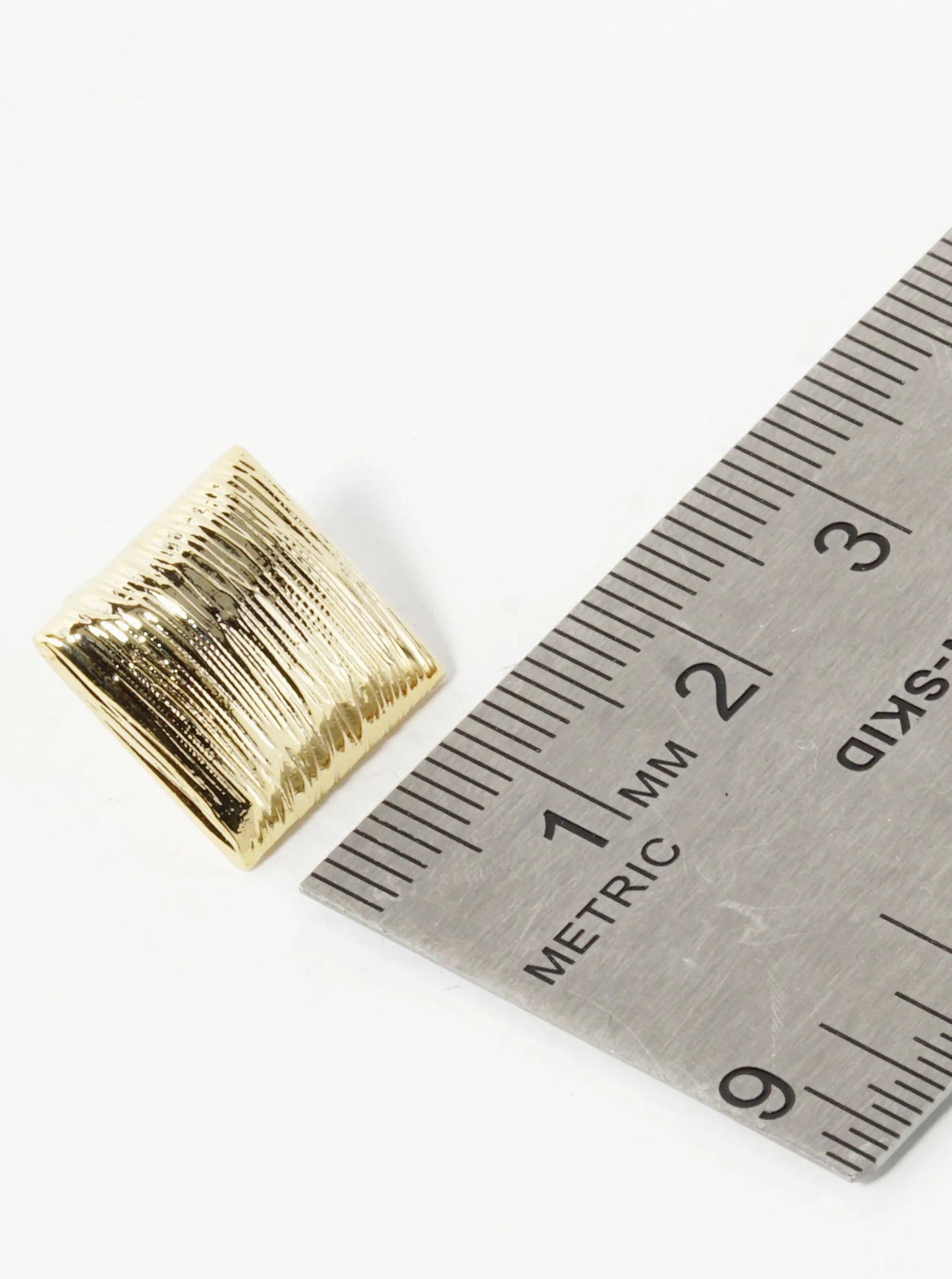 18K Gold Dipped Brushed Brass 13mm Puffy Square Stud Earrings