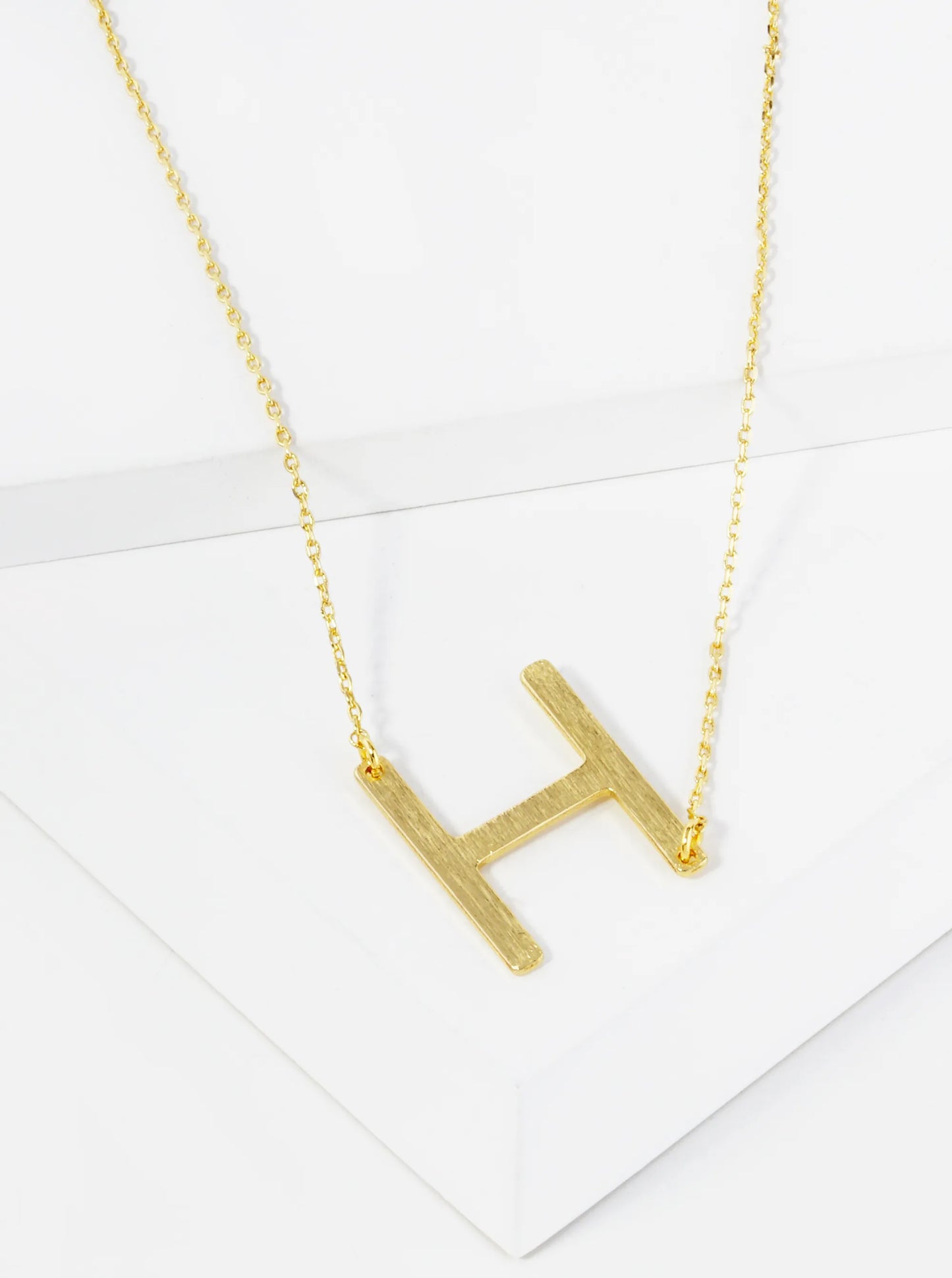 18K Gold Dipped Brushed Metal Initial Alphabet Letter Pendant Necklace