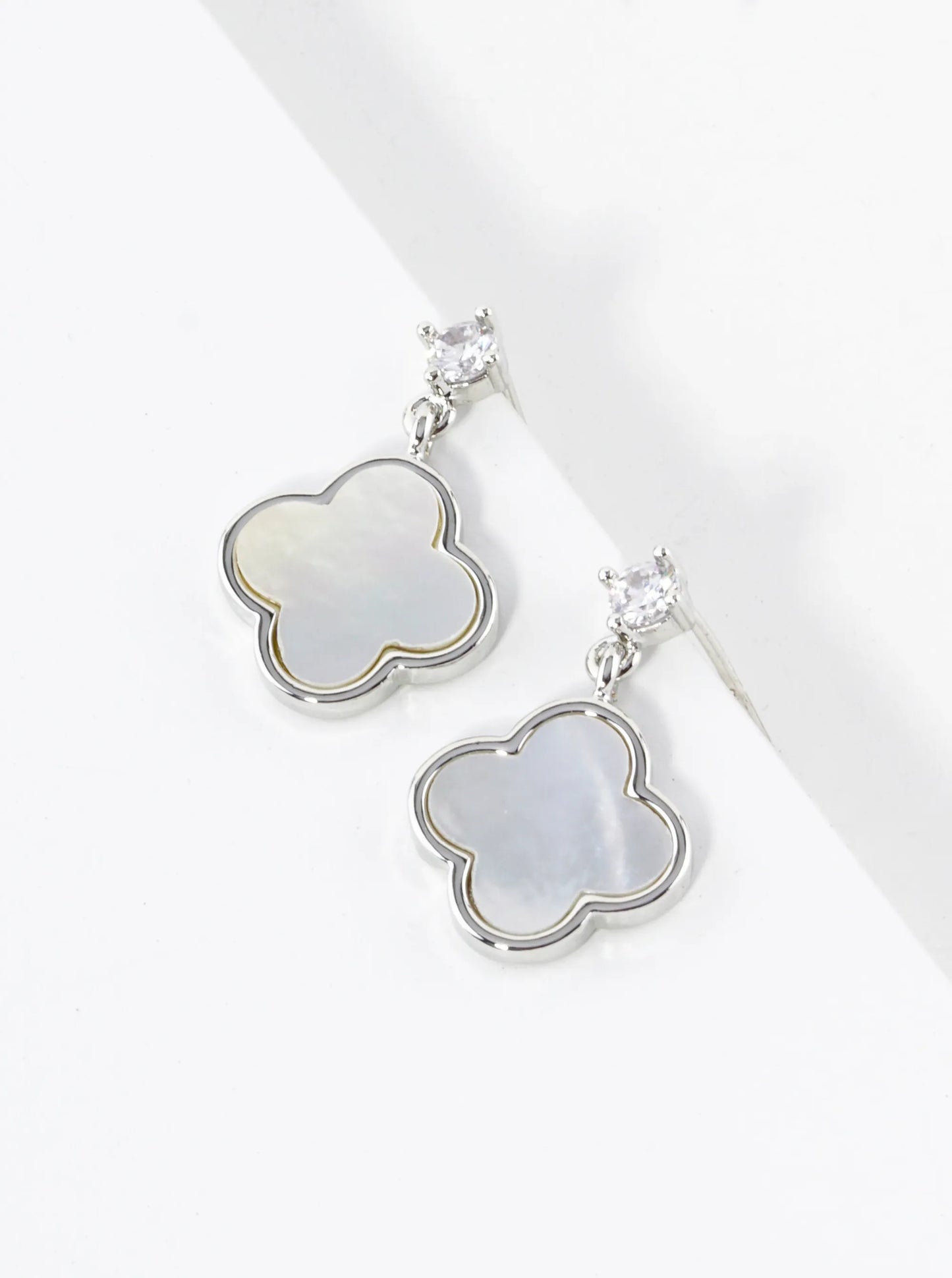 18K Gold Dipped CZ 12mm Quatrefoil Drop 925 Sterling Sliver Post Earrings