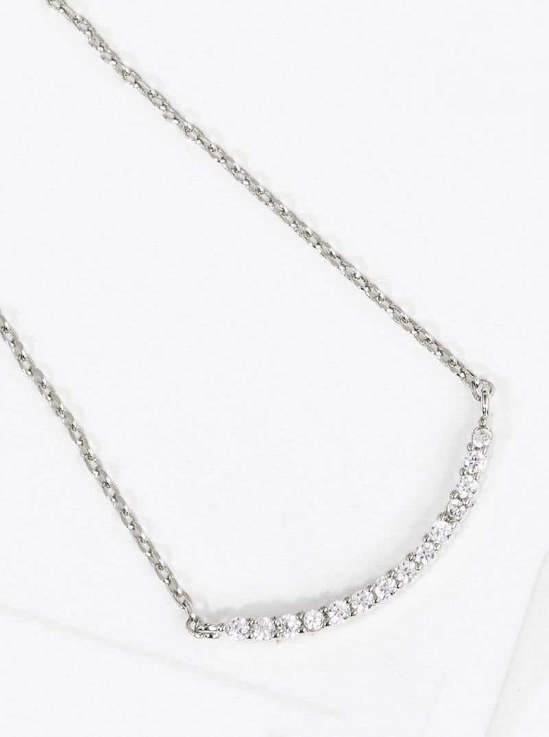 18K Gold Dipped CZ Curved Bar Pendant Delicate Necklace