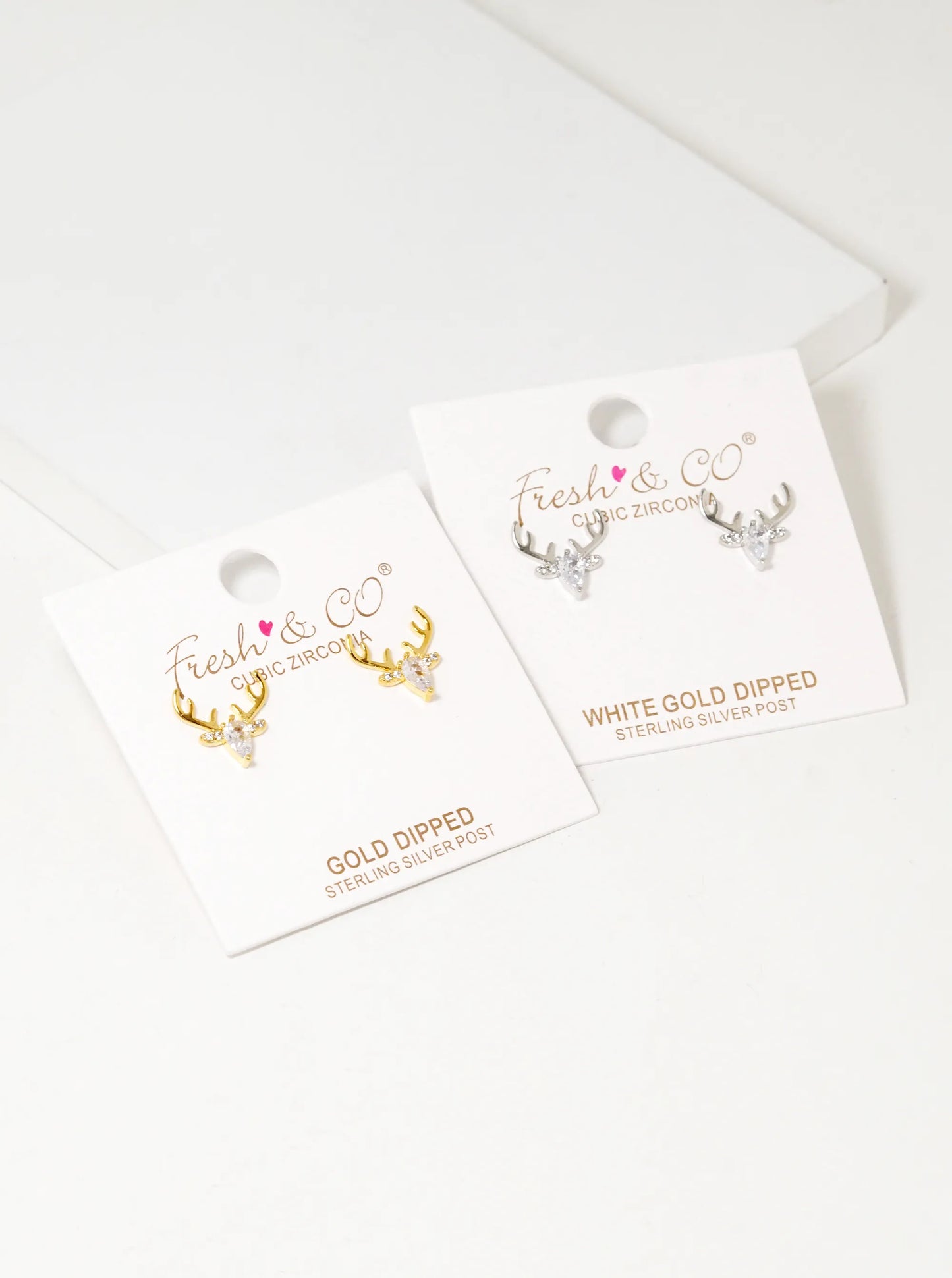 18K Gold Dipped CZ Deer Head Stud Earrings
