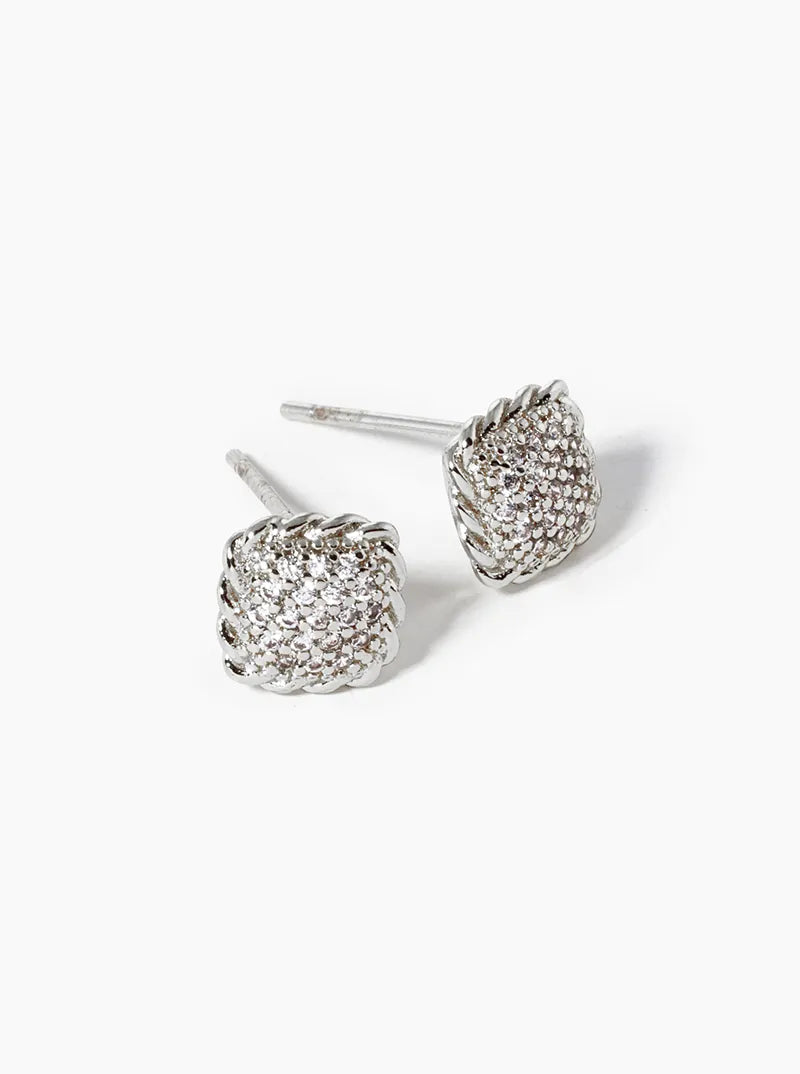 18K Gold Dipped CZ Pave 6mm Square Post Stud Earrings