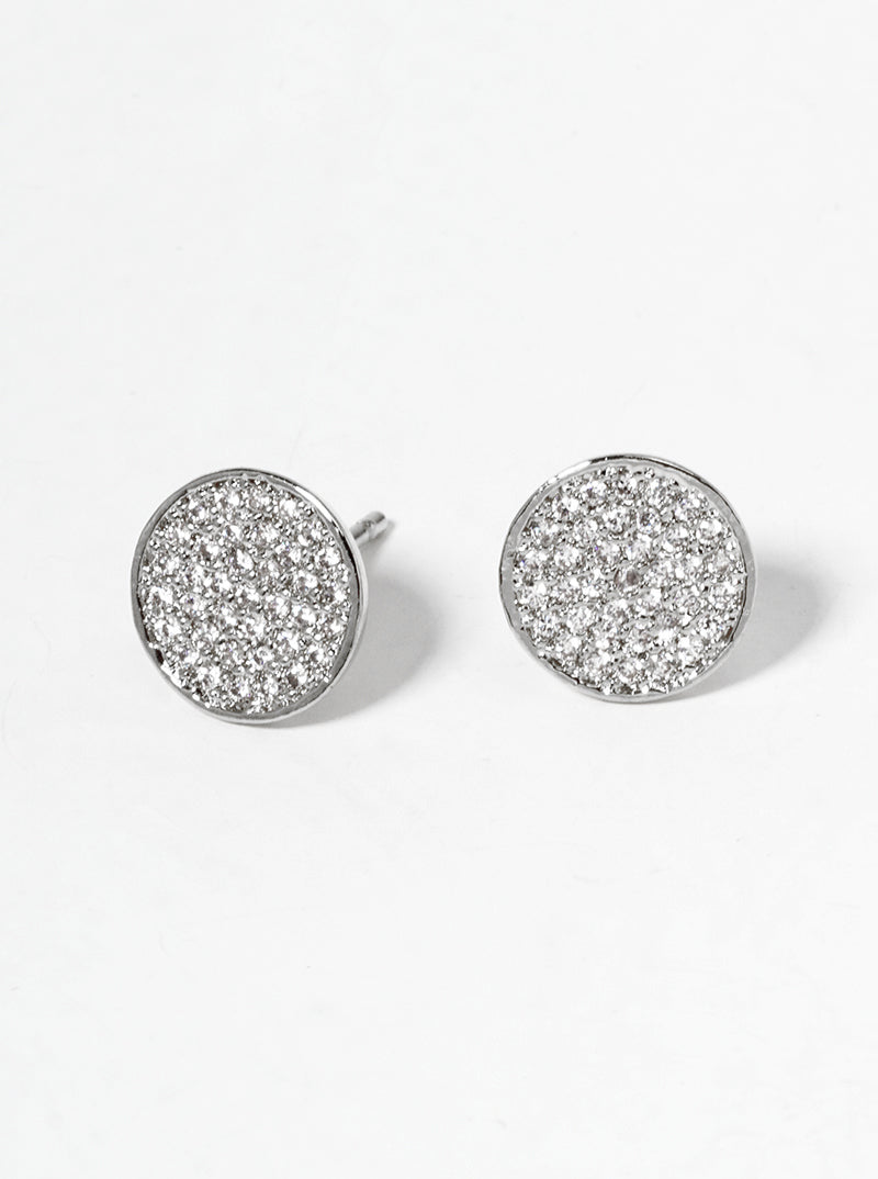 18K Gold Dipped CZ Pave 9mm Round Post Stud Earrings
