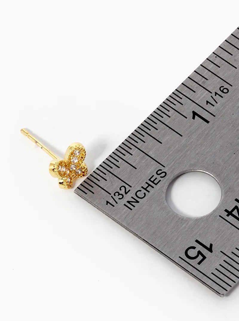 18K Gold Dipped CZ Pave Butterfly Stud Earrings
