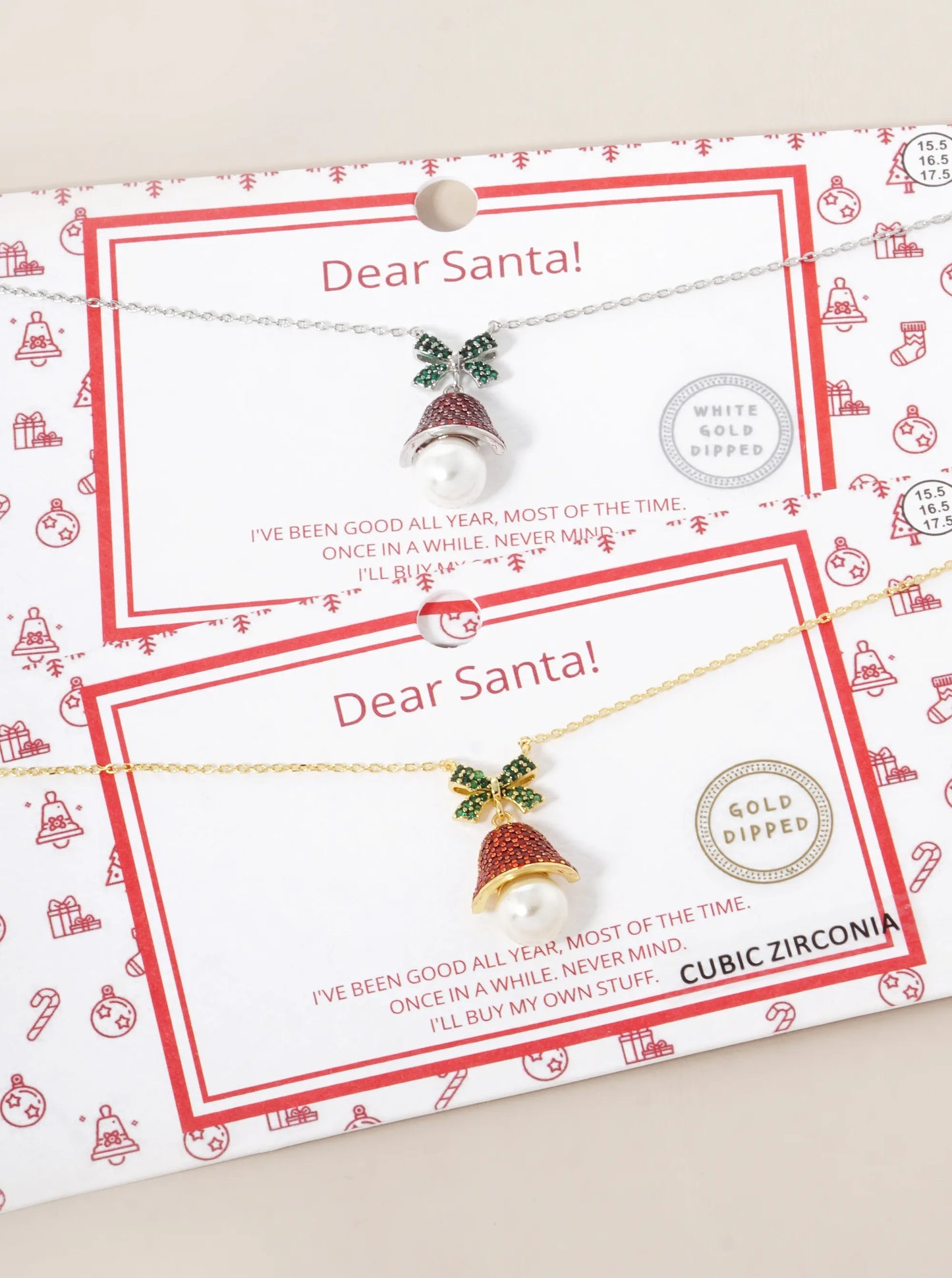 18K Gold Dipped CZ Pave Christmas Bell Pendant Necklace