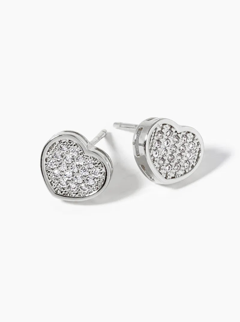 18K Gold Dipped CZ Pave Heart Post Stud Earrings