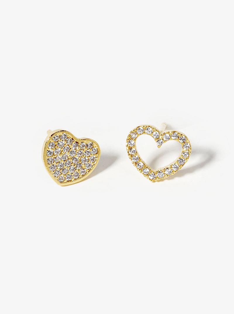18K Gold Dipped CZ Pave Heart Post Stud Earrings