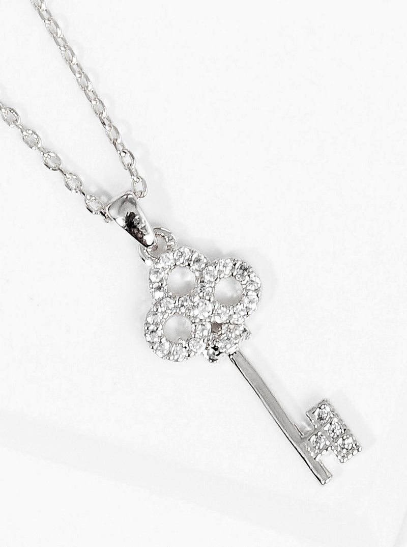 18K Gold Dipped CZ Pave Key Pendant Delicate Necklace