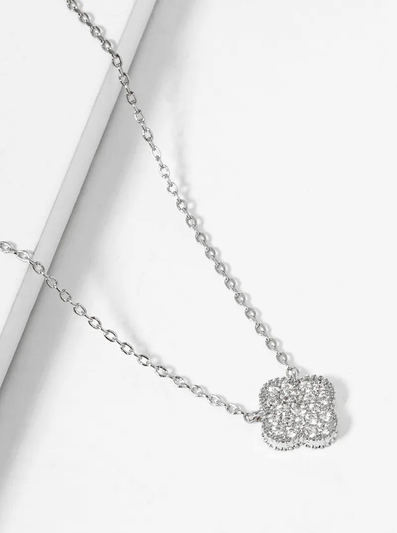 18K Gold Dipped CZ Pave Quatrefoil Pendant Necklace