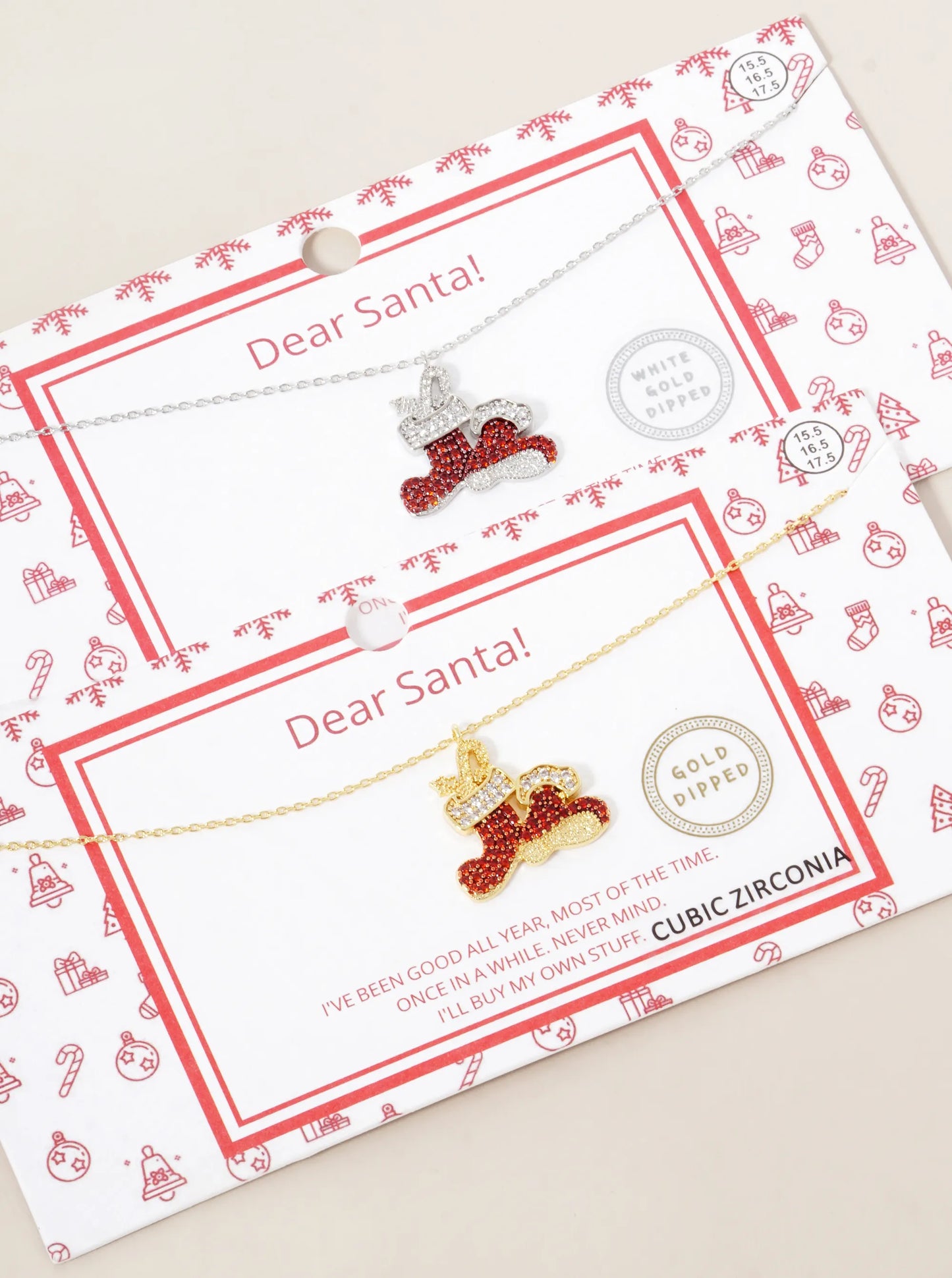 18K Gold Dipped CZ Pave Santa Boots Pendant Christmas Necklace