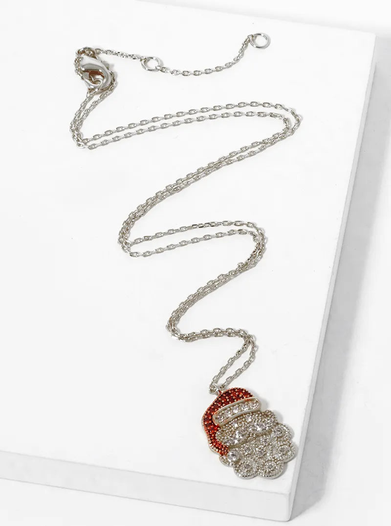 18K Gold Dipped CZ Pave Santa Claus Pendant Christmas Necklace