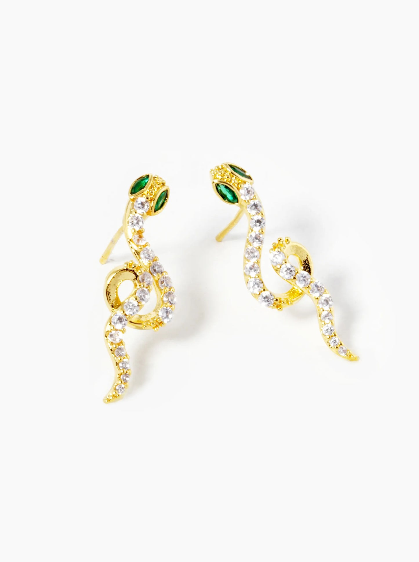 18K Gold Dipped CZ Pave Snake Stud Earrings