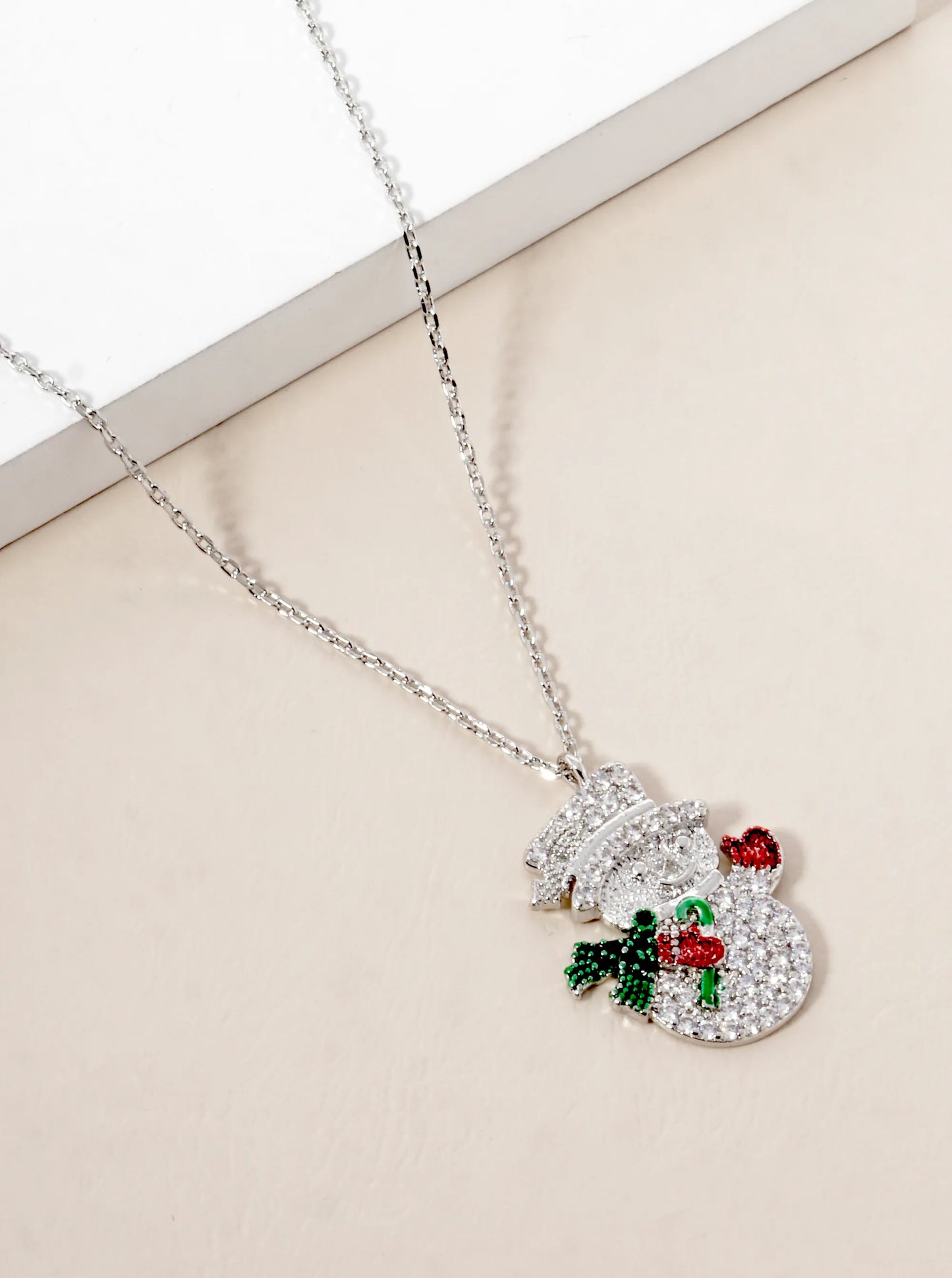18K Gold Dipped CZ Pave Snowman Pendant Christmas Necklace