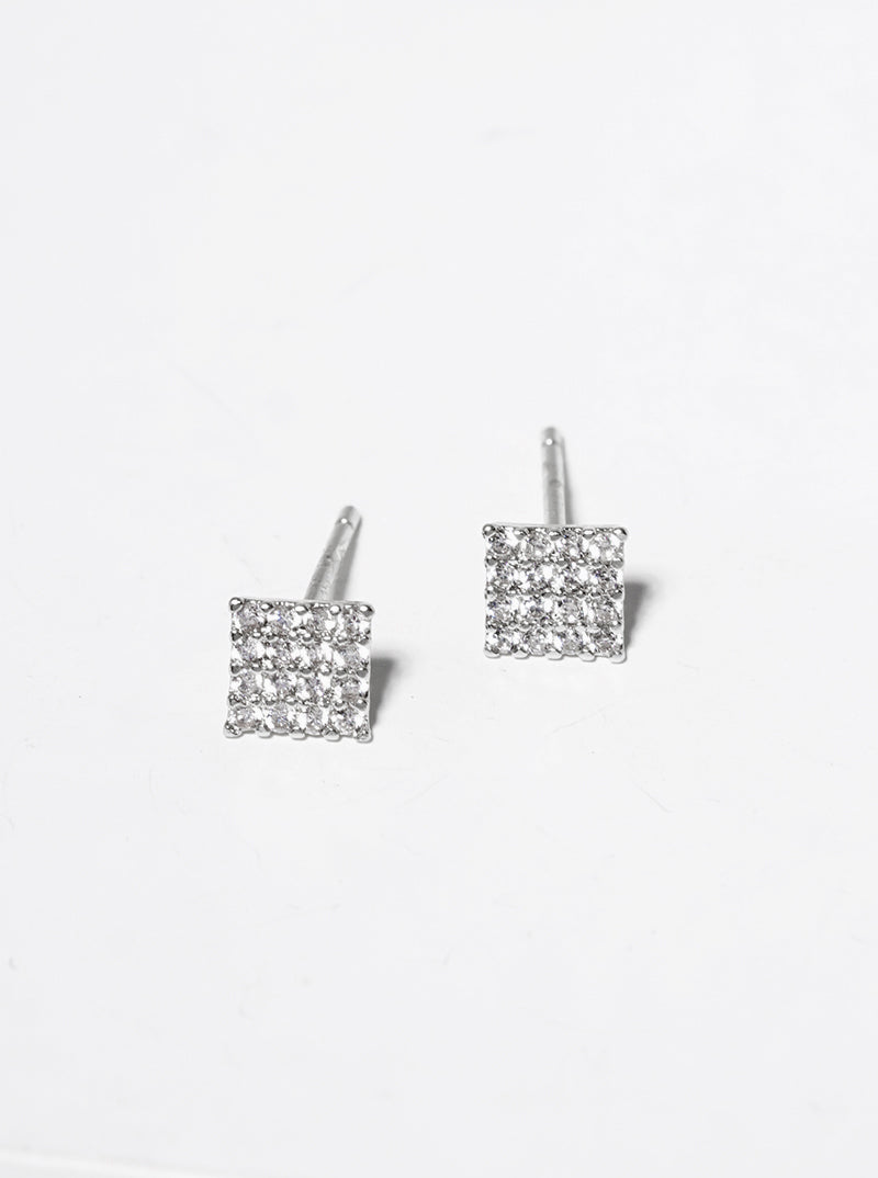 18K Gold Dipped CZ Pave Square Post Stud Earrings