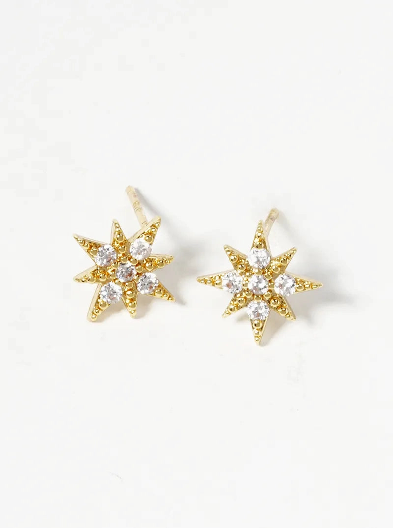 18K Gold Dipped CZ Pave Starburst Post Stud Earrings