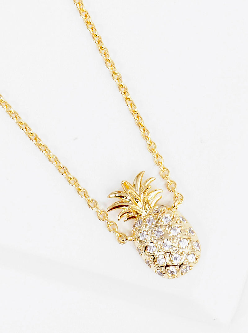 18K Gold Dipped CZ Pineapple Pendant Delicate Necklace