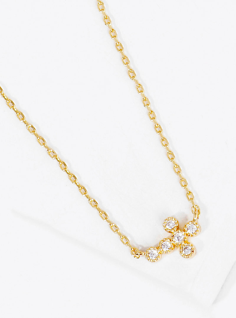 18K Gold Dipped CZ Sideways Dainty Cross Pendant Necklace