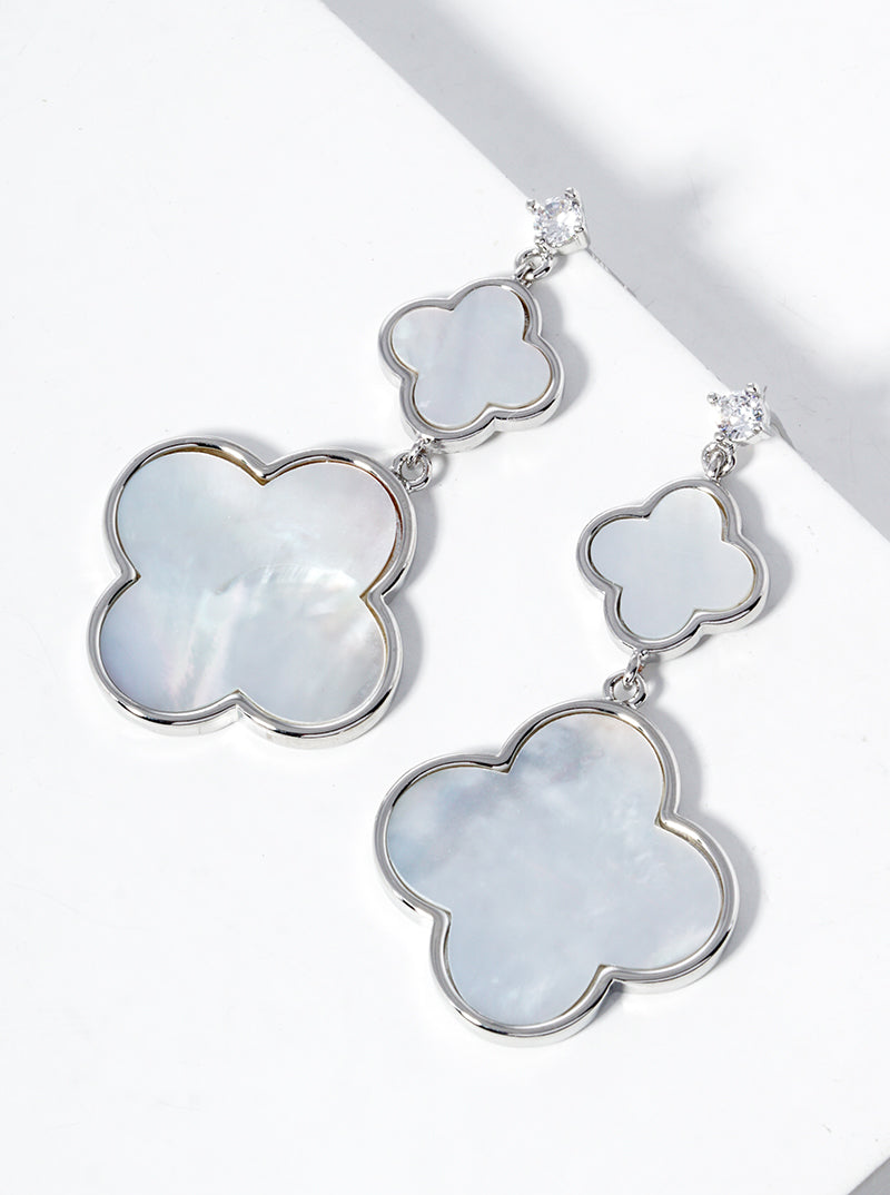 18K Gold Dipped CZ Stone Double Quatrefoil Drop Dangle Post Earrings