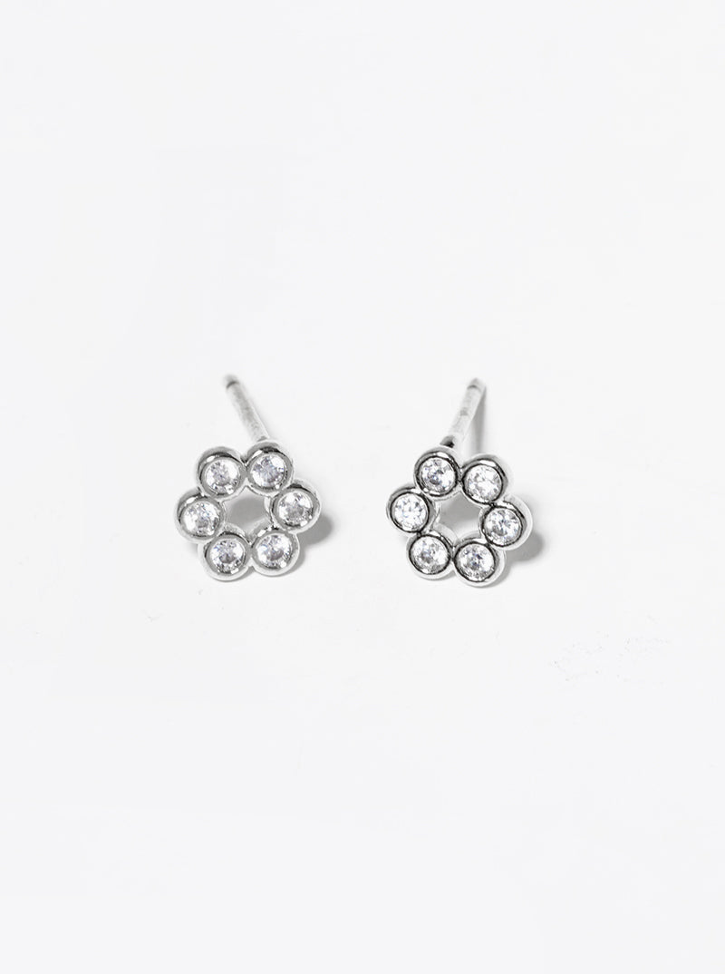 18K Gold Dipped CZ Stone Flower Post Stud Earrings