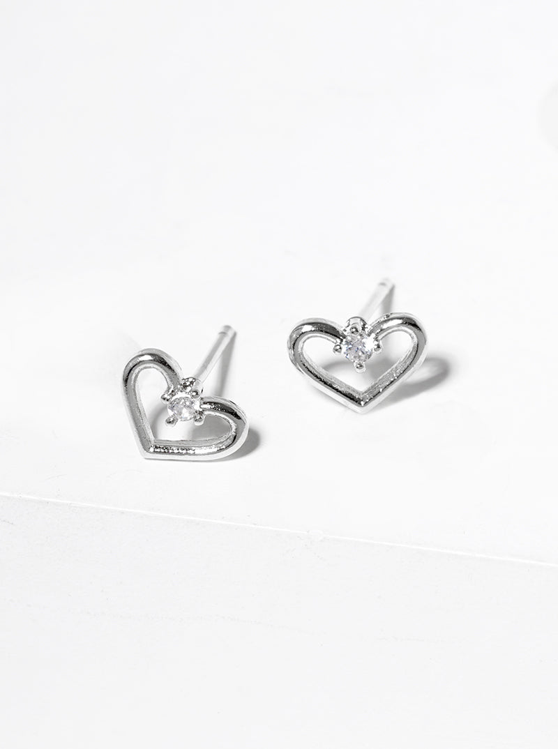 18K Gold Dipped CZ Stone Heart Post Stud Earrings