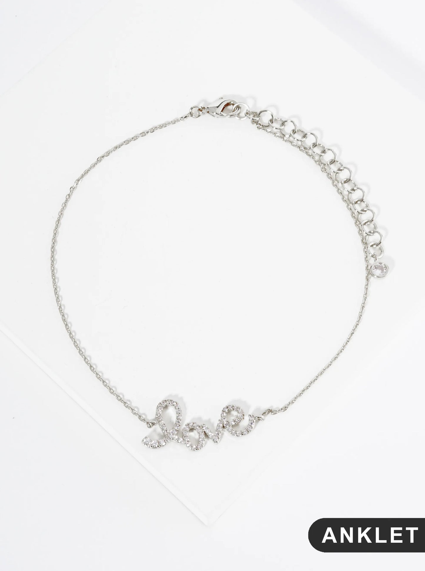 18K Gold Dipped Cubic Zirconia Pave Handwriting Love Brass Chain Anklet