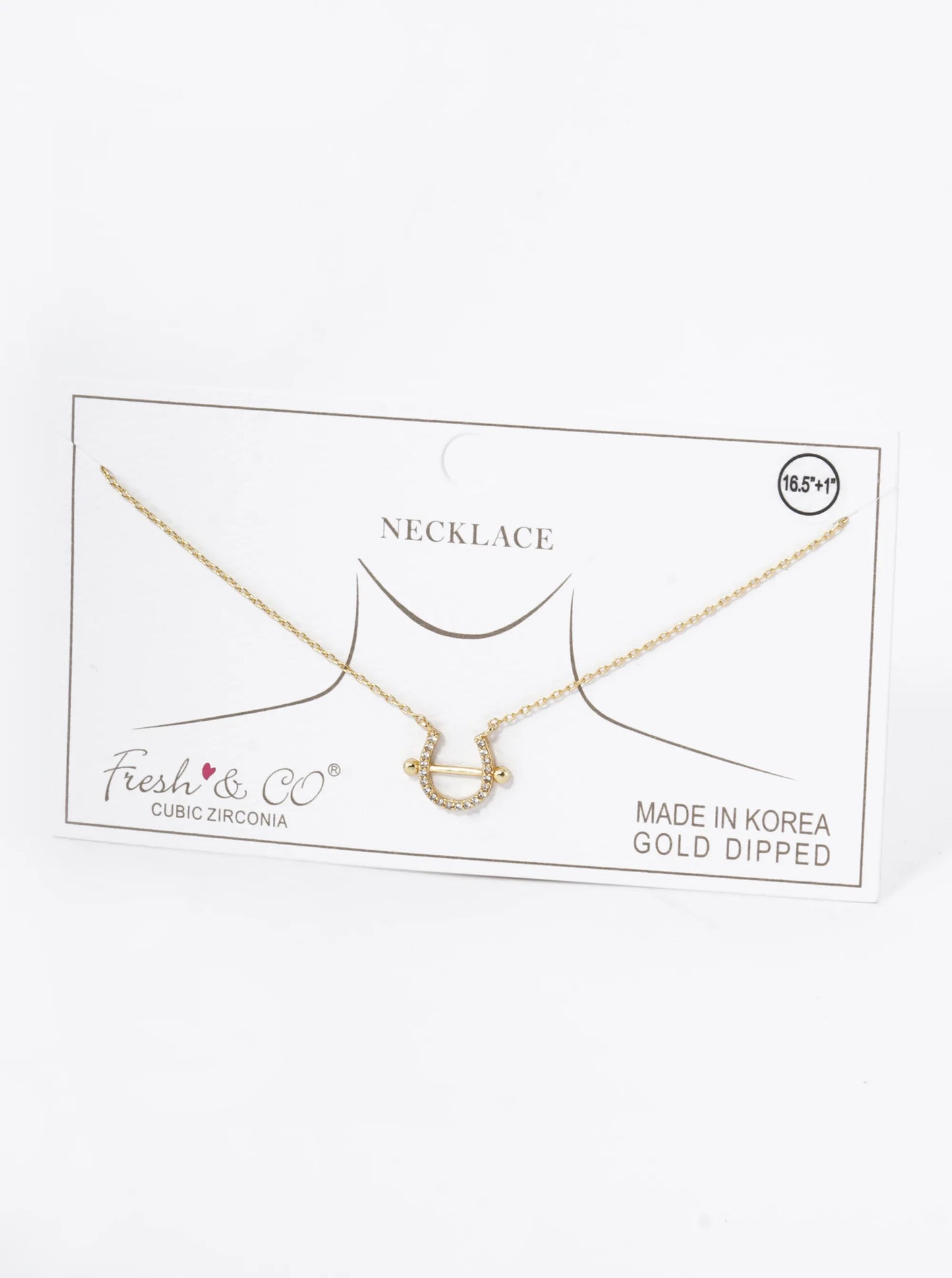 18K Gold Dipped Cubic Zirconia Pave Horseshoe Pendant Necklace