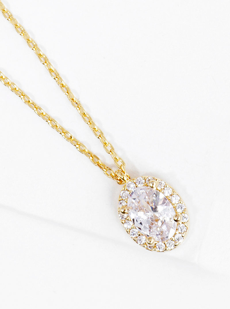 18K Gold Dipped Delicate CZ Oval Pendant Necklace